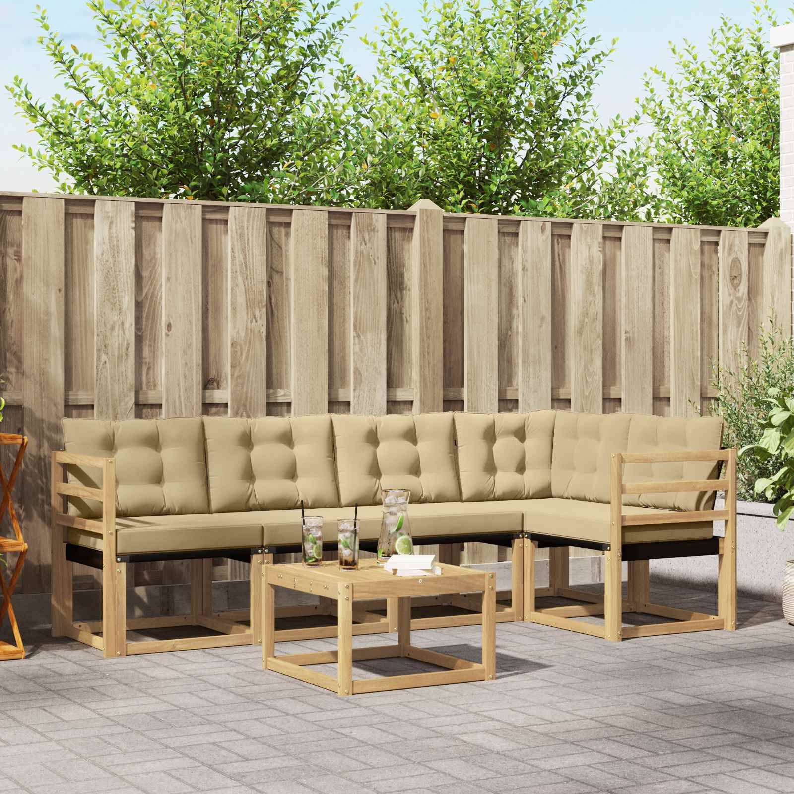 vidaXL Outdoor-Sofagarnitur mit Kissen 6 pcs Weiß und Beige