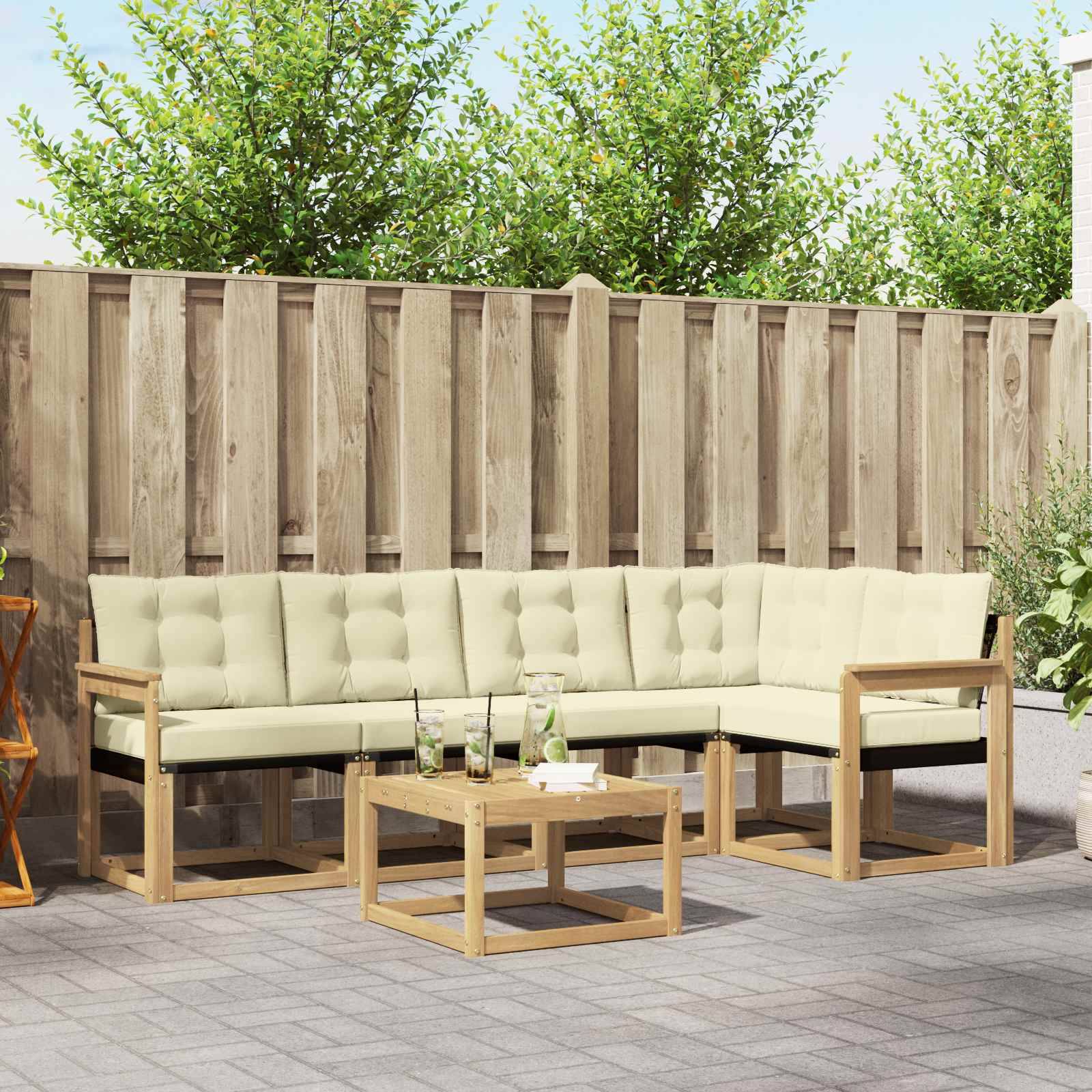 vidaXL Outdoor-Sofagarnitur mit Kissen 6 pcs Weiß und Creme