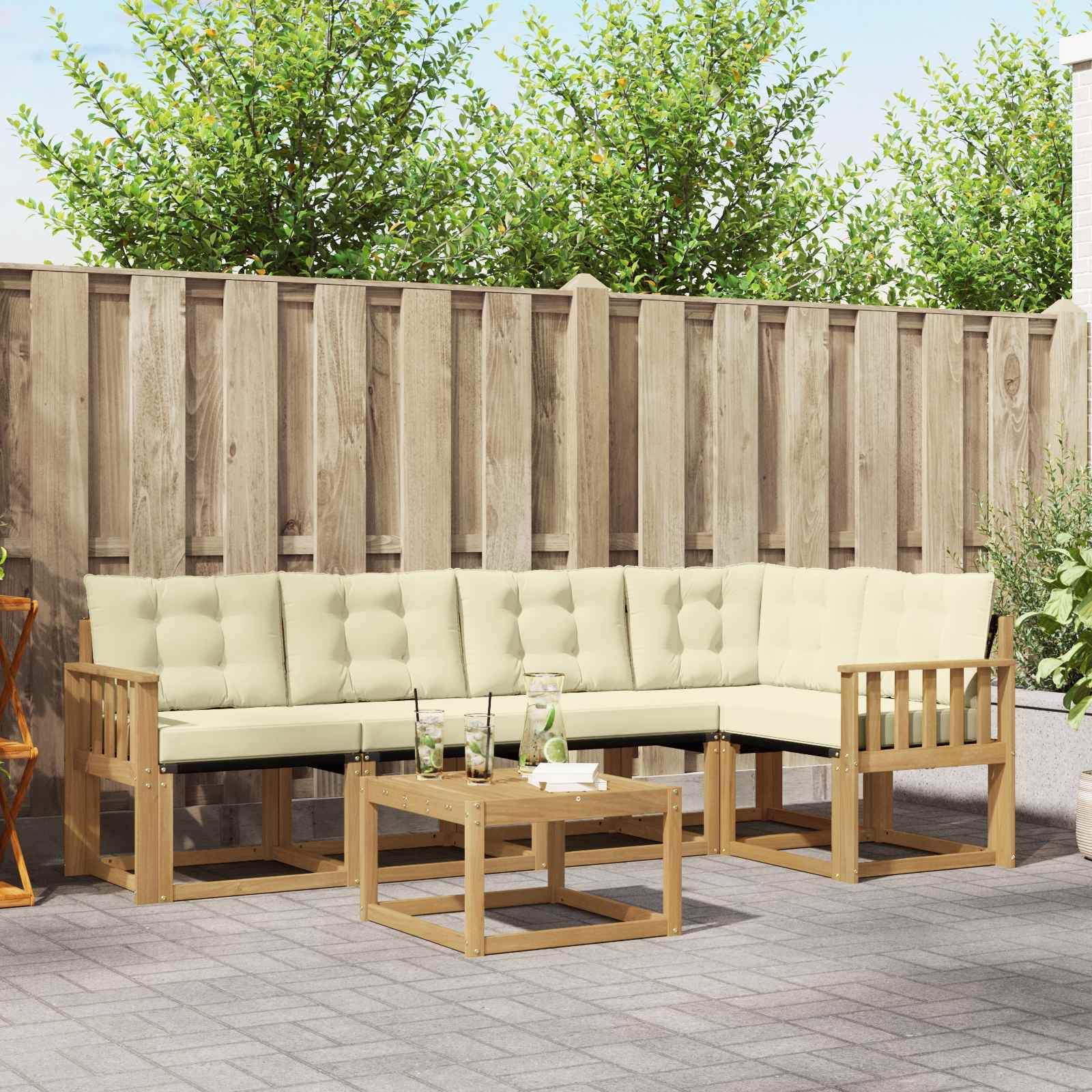 vidaXL Outdoor-Sofagarnitur mit Kissen 6 pcs Weiß und Creme