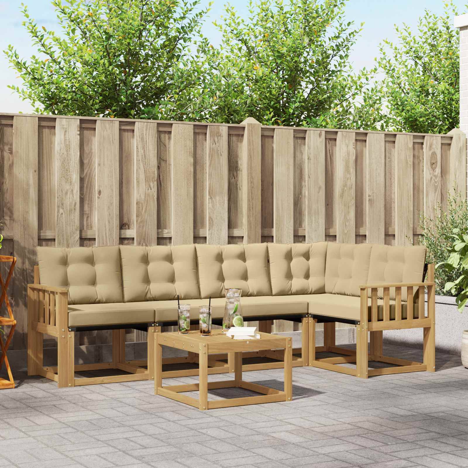 vidaXL Outdoor-Sofagarnitur mit Kissen 6 pcs Weiß und Beige