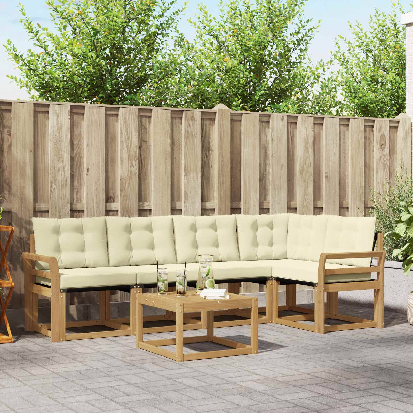 vidaXL Outdoor-Sofagarnitur mit Kissen 6 pcs Weiß und Creme