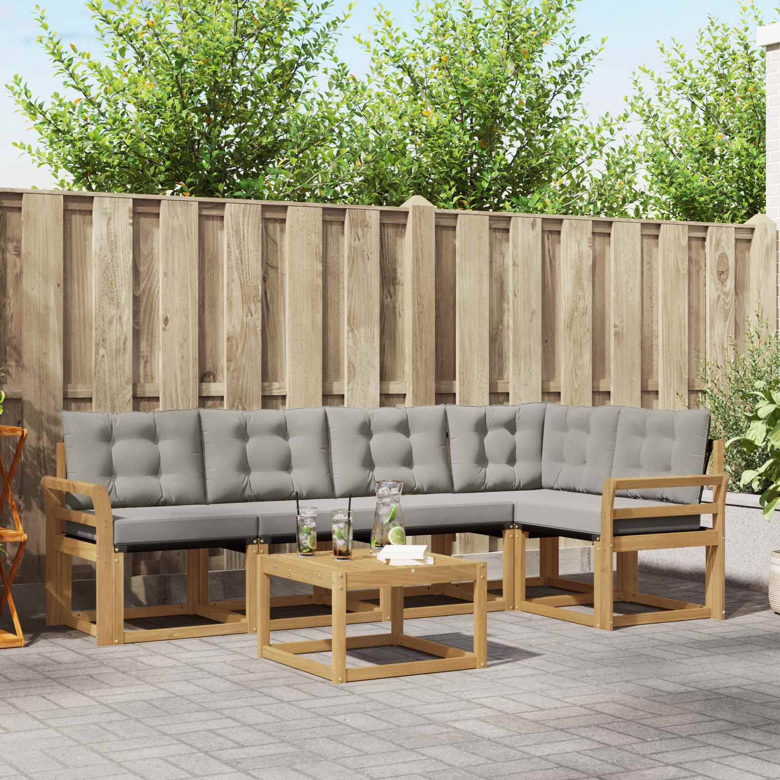 vidaXL Outdoor-Sofagarnitur mit Kissen 6 pcs Weiß und Hellgrau