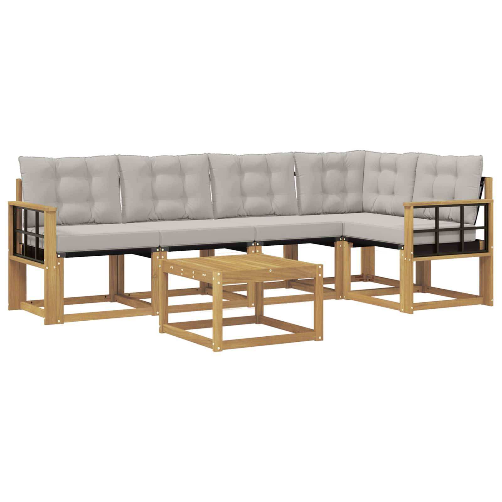 vidaXL Outdoor-Sofagarnitur mit Kissen 6 pcs Weiß und Hellgrau