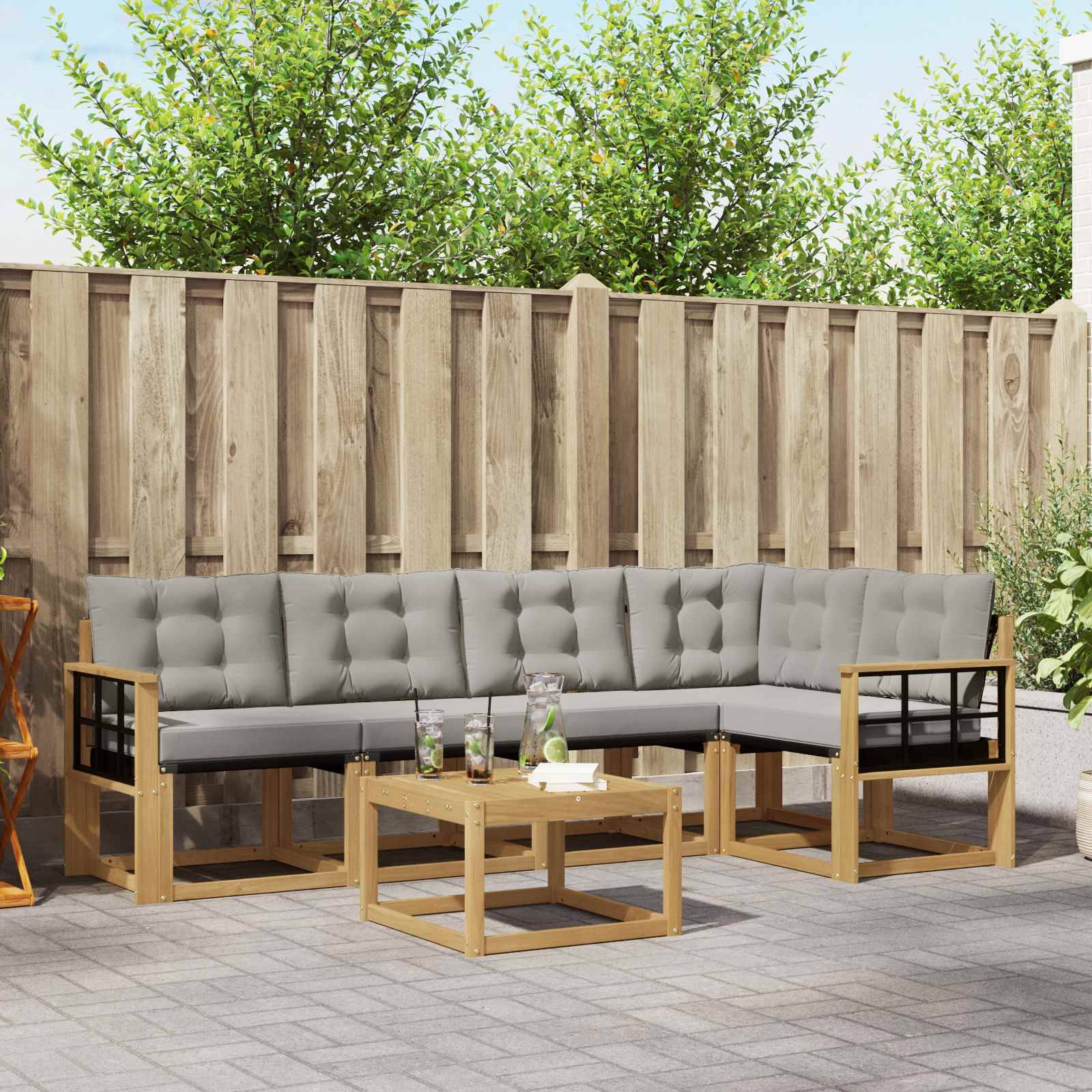 vidaXL Outdoor-Sofagarnitur mit Kissen 6 pcs Weiß und Hellgrau