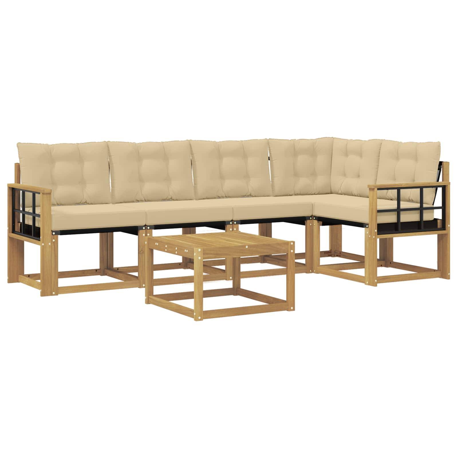 vidaXL Outdoor-Sofagarnitur mit Kissen 6 pcs Weiß und Beige