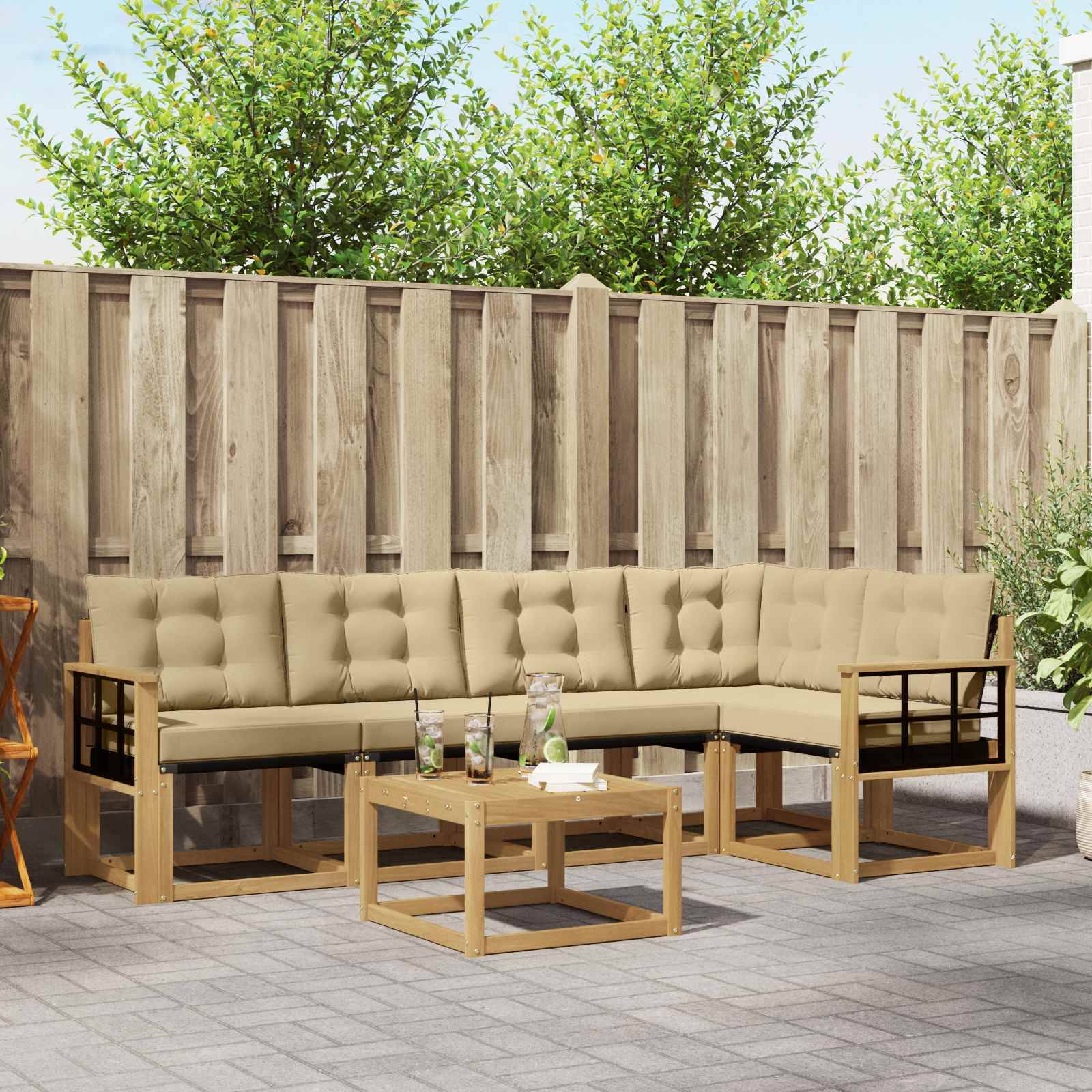 vidaXL Outdoor-Sofagarnitur mit Kissen 6 pcs Weiß und Beige