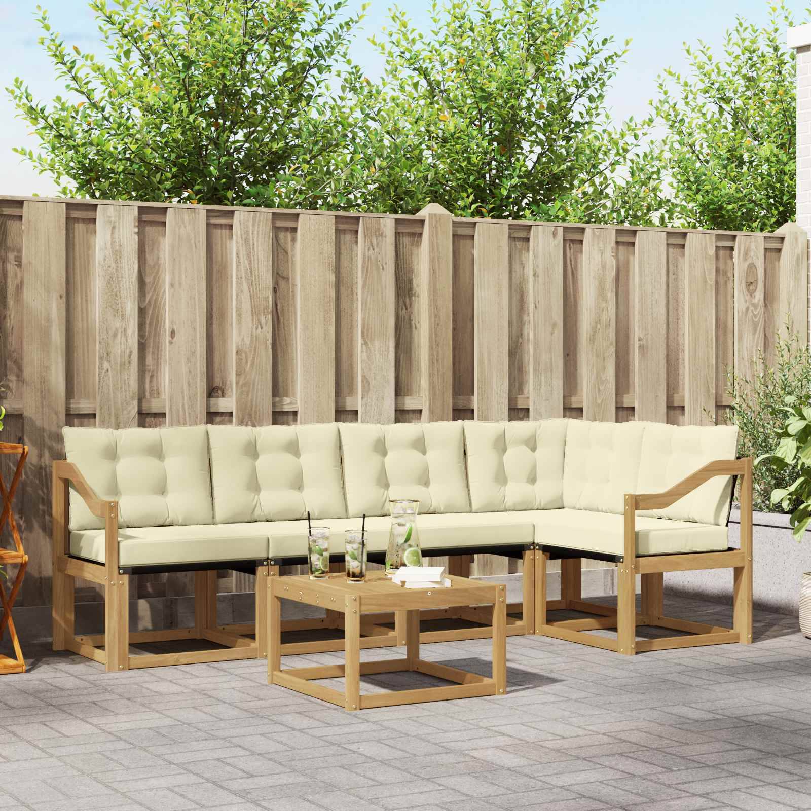 vidaXL Outdoor-Sofagarnitur mit Kissen 6 pcs Weiß und Creme
