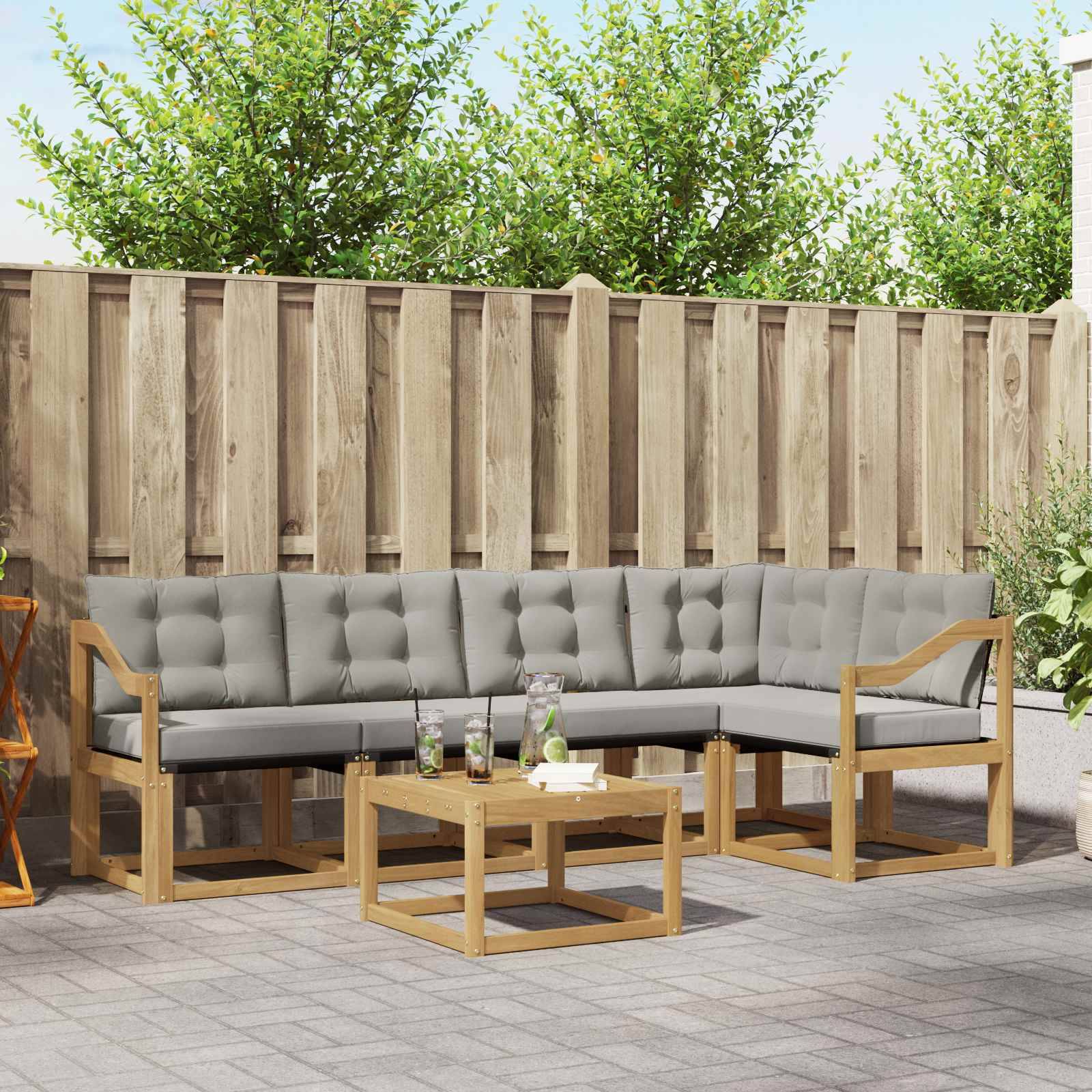 vidaXL Outdoor-Sofagarnitur mit Kissen 6 pcs Weiß und Hellgrau