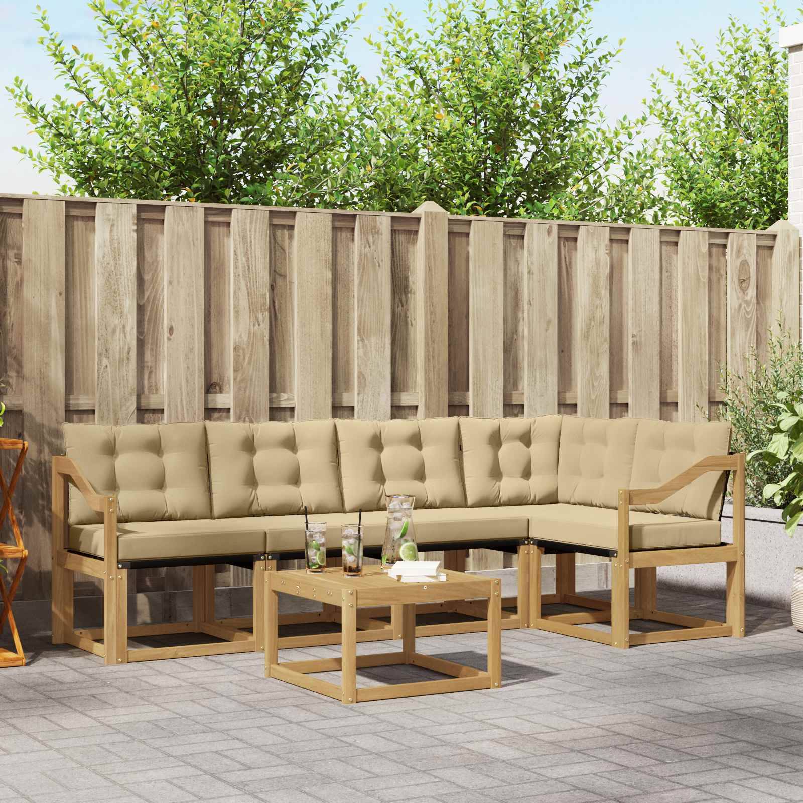 vidaXL Outdoor-Sofagarnitur mit Kissen 6 pcs Weiß und Beige