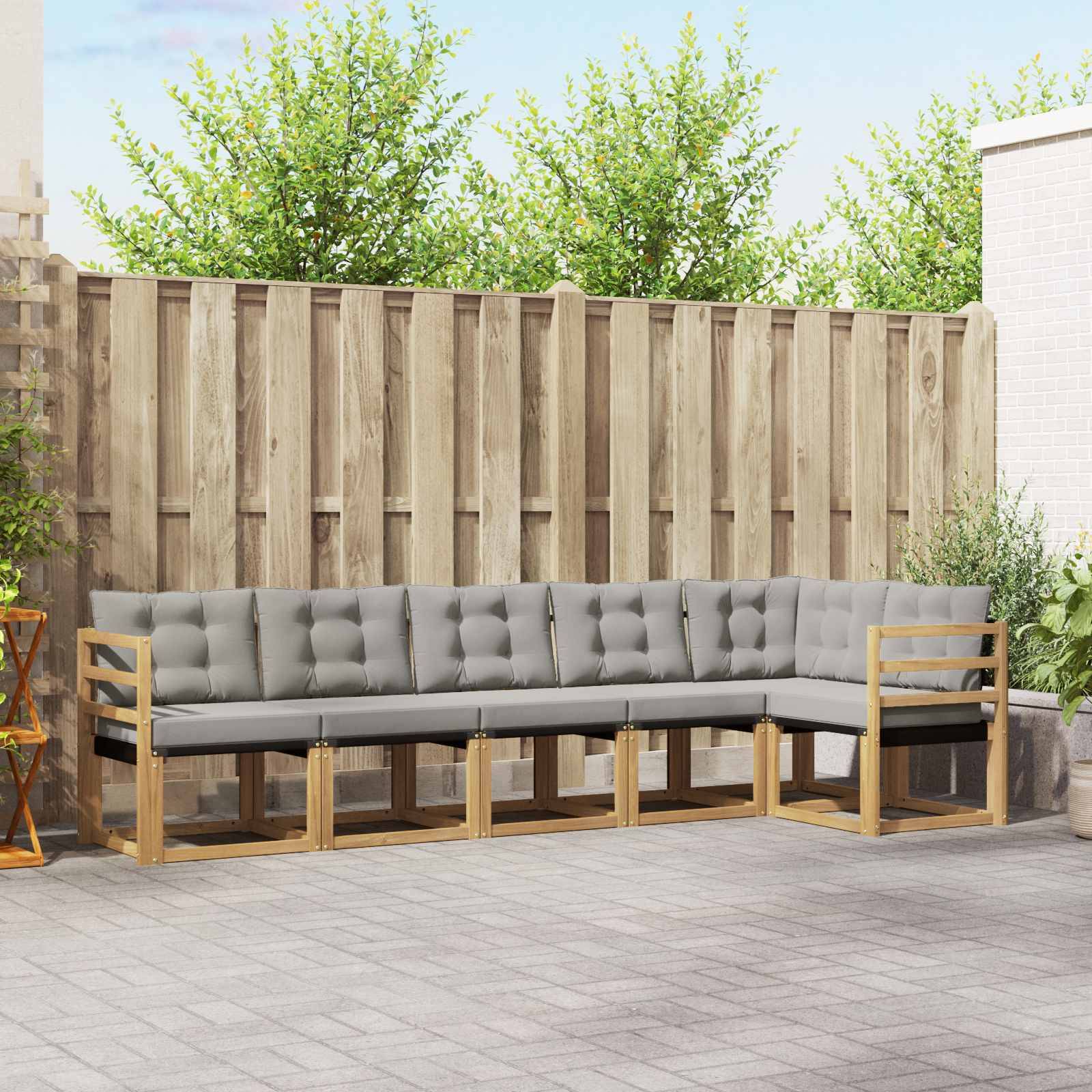 vidaXL Outdoor-Sofagarnitur mit Kissen 6 pcs Weiß und Hellgrau