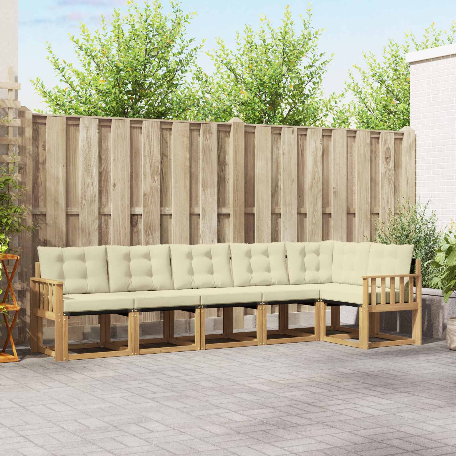 vidaXL Outdoor-Sofagarnitur mit Kissen 6 pcs Weiß und Creme