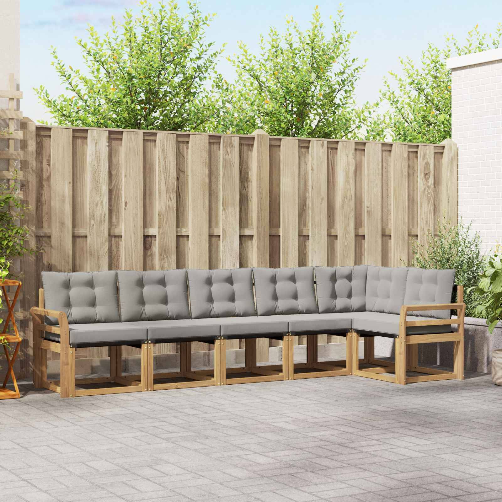 vidaXL Outdoor-Sofagarnitur mit Kissen 6 pcs Weiß und Hellgrau