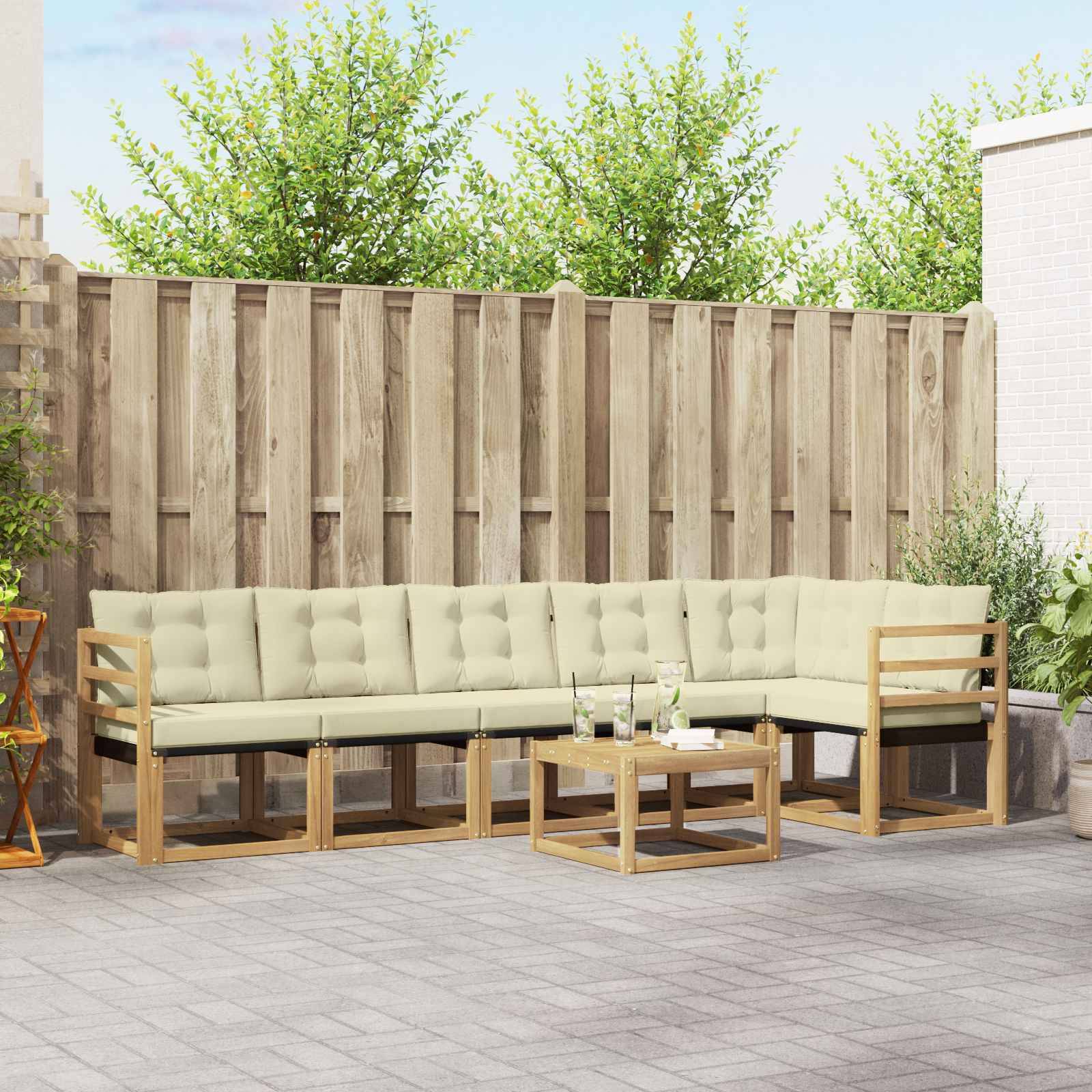 vidaXL Outdoor-Sofagarnitur mit Kissen 7 pcs Weiß und Creme