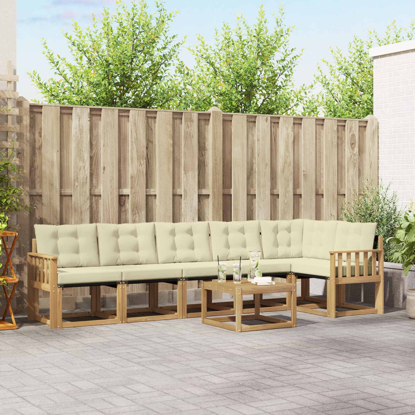 vidaXL Outdoor-Sofagarnitur mit Kissen 7 pcs Weiß und Creme