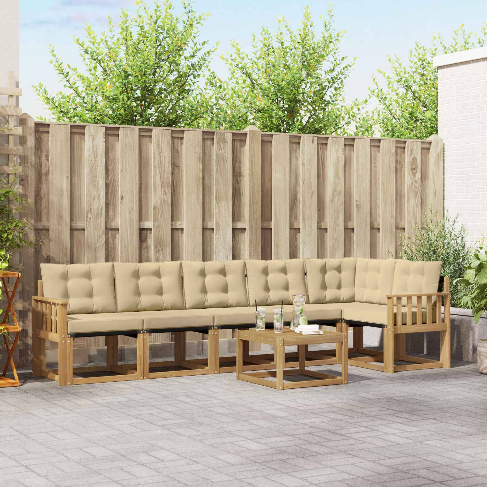 vidaXL Outdoor-Sofagarnitur mit Kissen 7 pcs Weiß und Beige