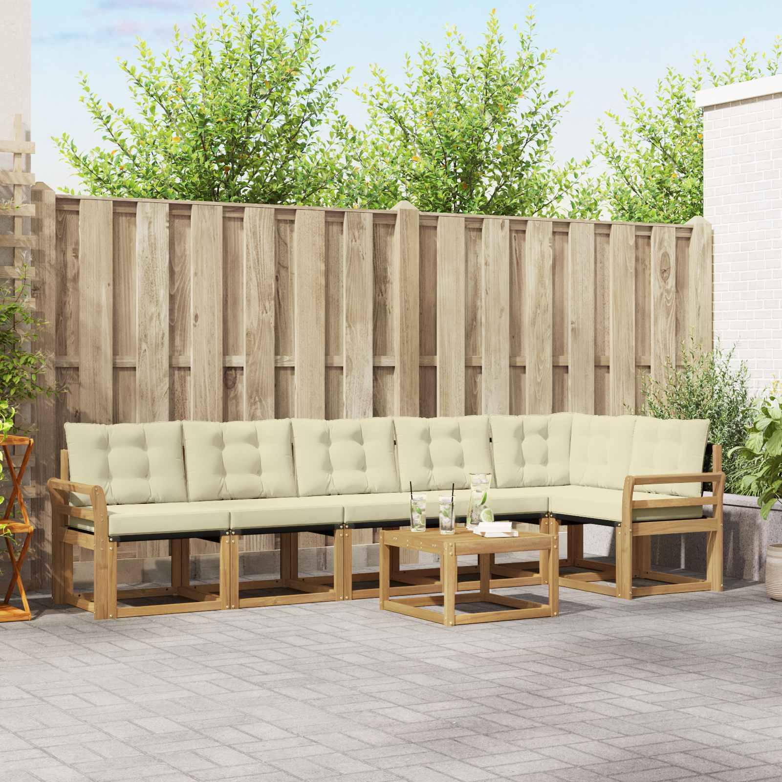vidaXL Outdoor-Sofagarnitur mit Kissen 7 pcs Weiß und Creme