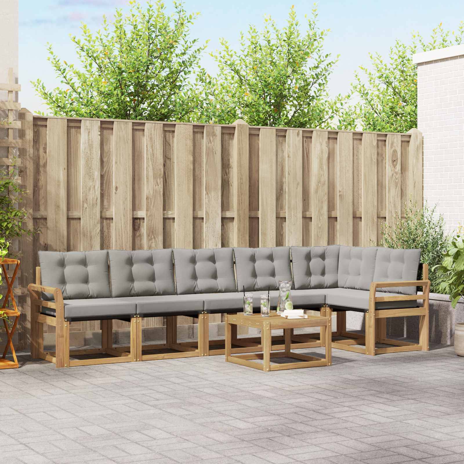 vidaXL Outdoor-Sofagarnitur mit Kissen 7 pcs Weiß und Hellgrau