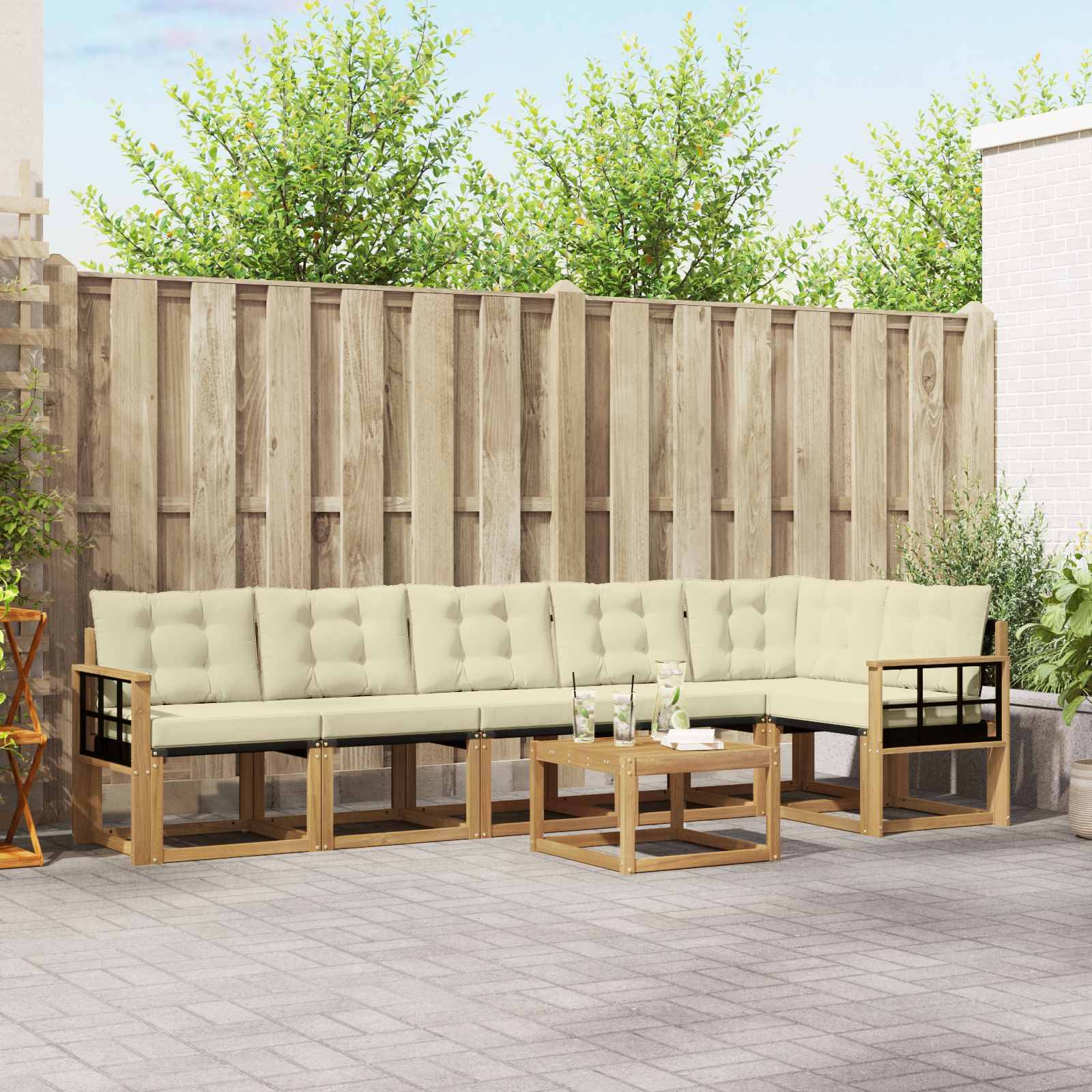 vidaXL Outdoor-Sofagarnitur mit Kissen 7 pcs Weiß und Creme