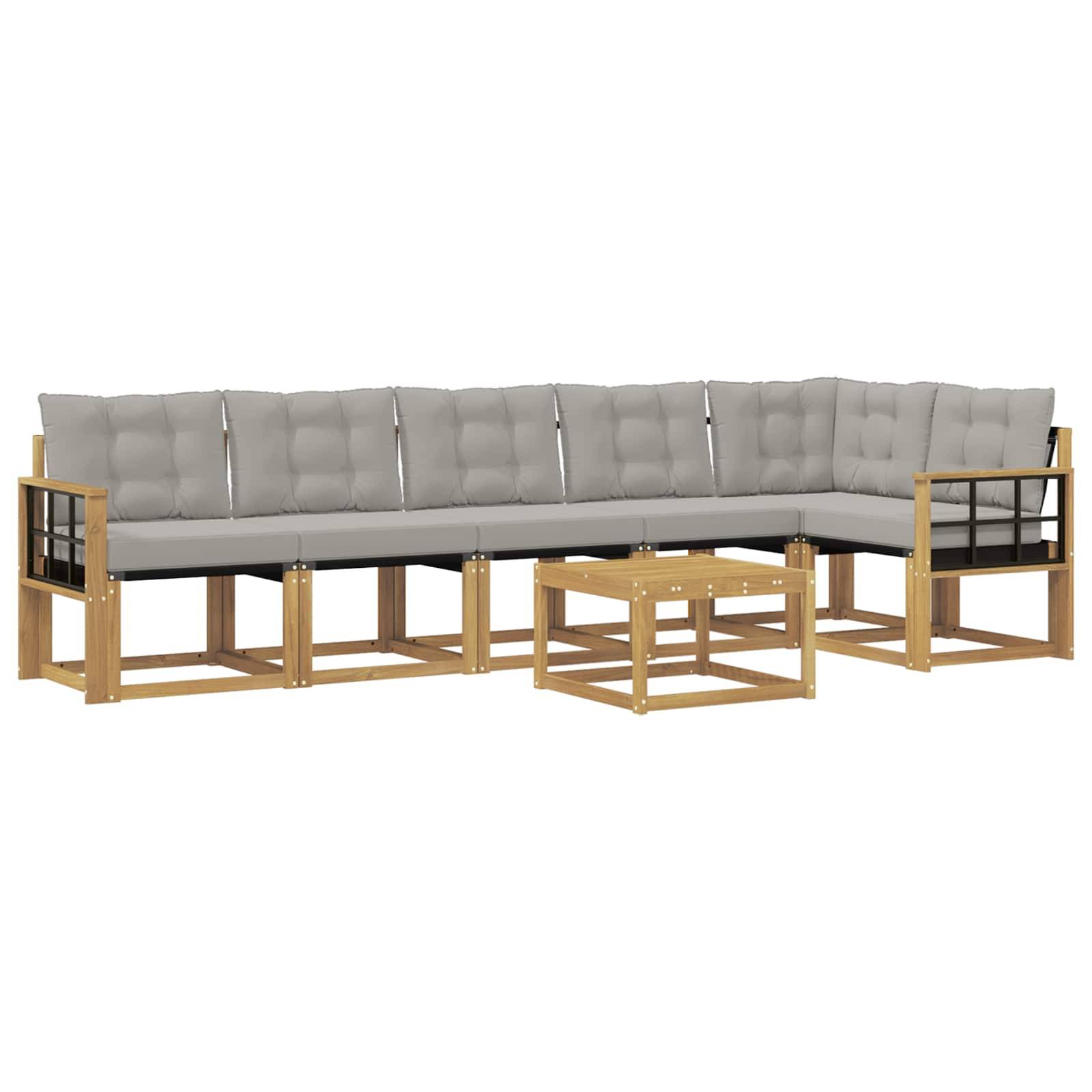 vidaXL Outdoor-Sofagarnitur mit Kissen 7 pcs Weiß und Hellgrau