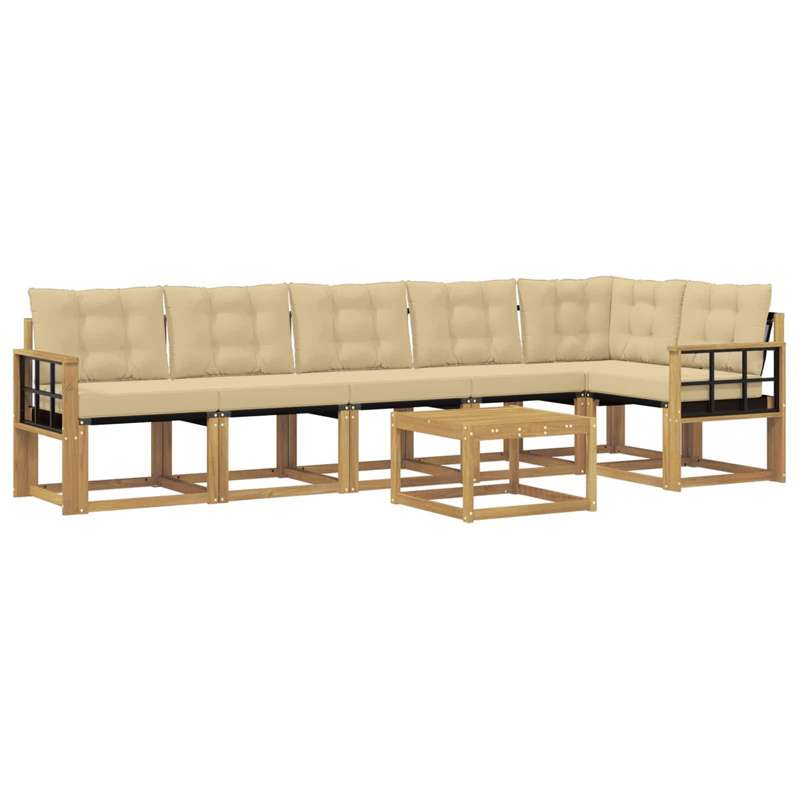 vidaXL Outdoor-Sofagarnitur mit Kissen 7 pcs Weiß und Beige
