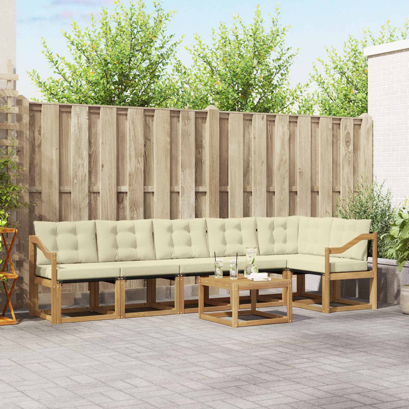 vidaXL Outdoor-Sofagarnitur mit Kissen 7 pcs Weiß und Creme