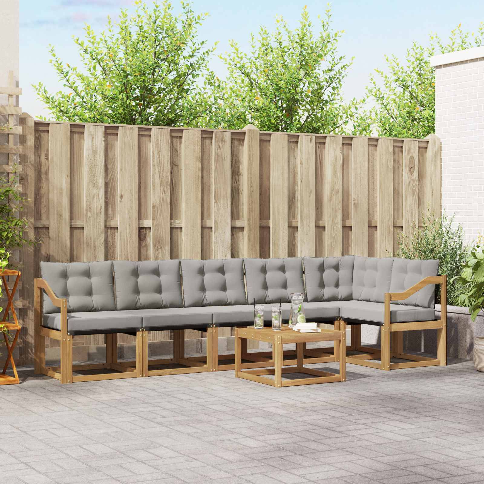 vidaXL Outdoor-Sofagarnitur mit Kissen 7 pcs Weiß und Hellgrau