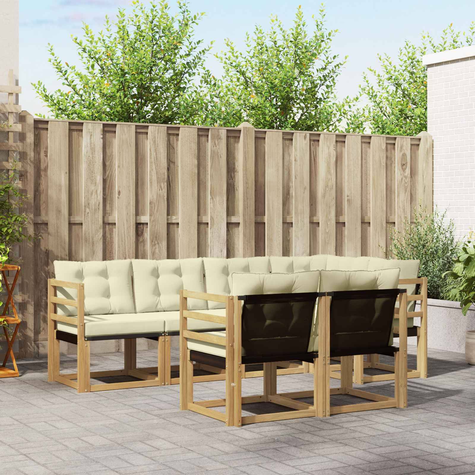 vidaXL Outdoor-Sofagarnitur mit Kissen 7 pcs Weiß und Creme