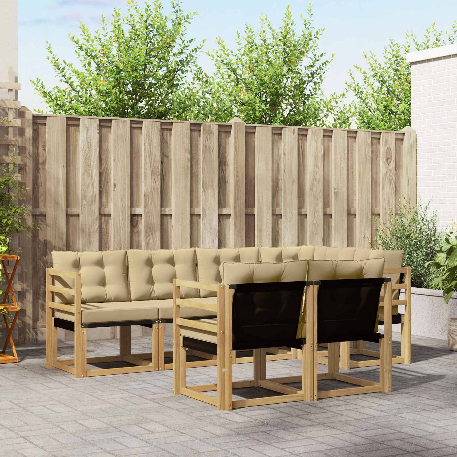 vidaXL Outdoor-Sofagarnitur mit Kissen 7 pcs Weiß und Beige
