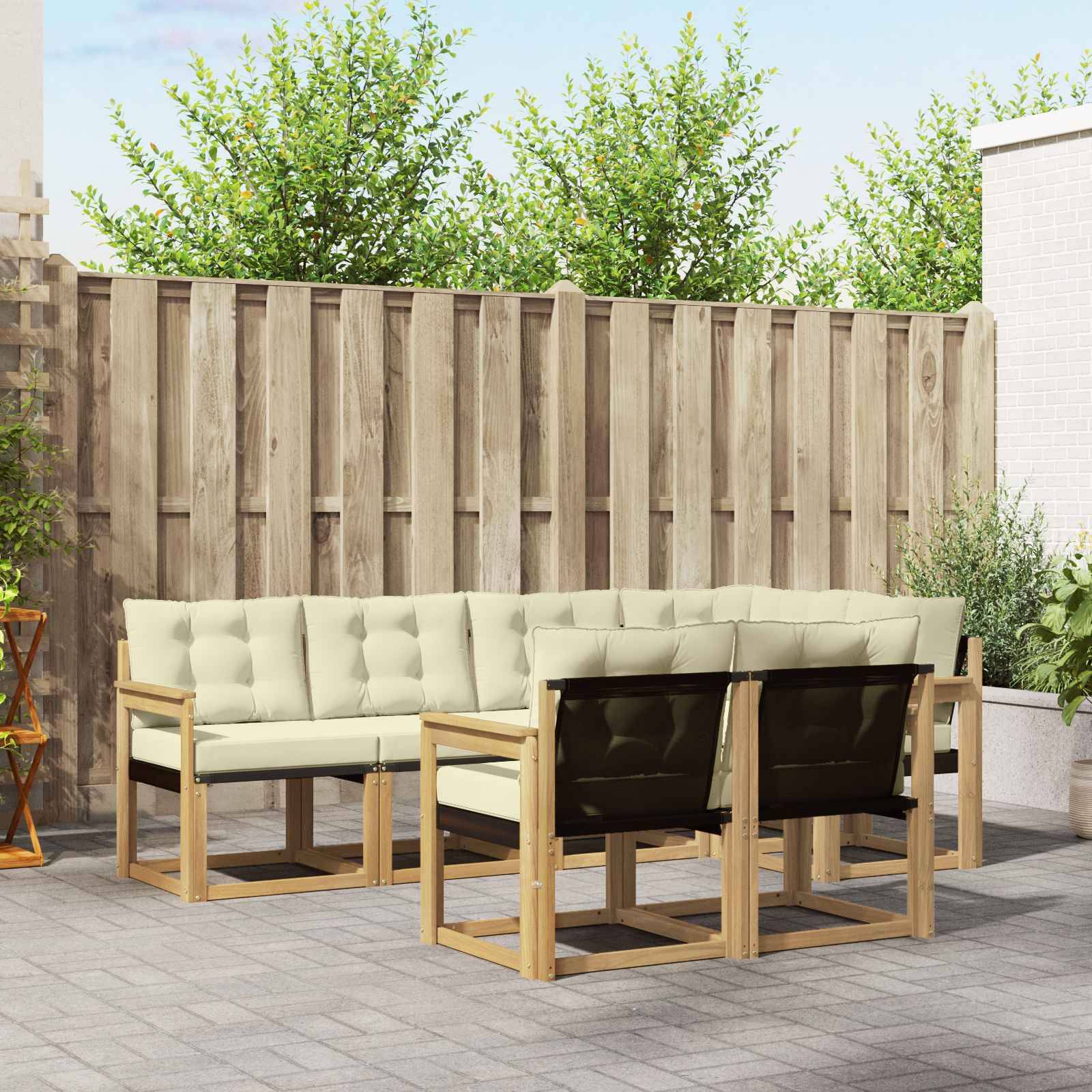 vidaXL Outdoor-Sofagarnitur mit Kissen 7 pcs Weiß und Creme