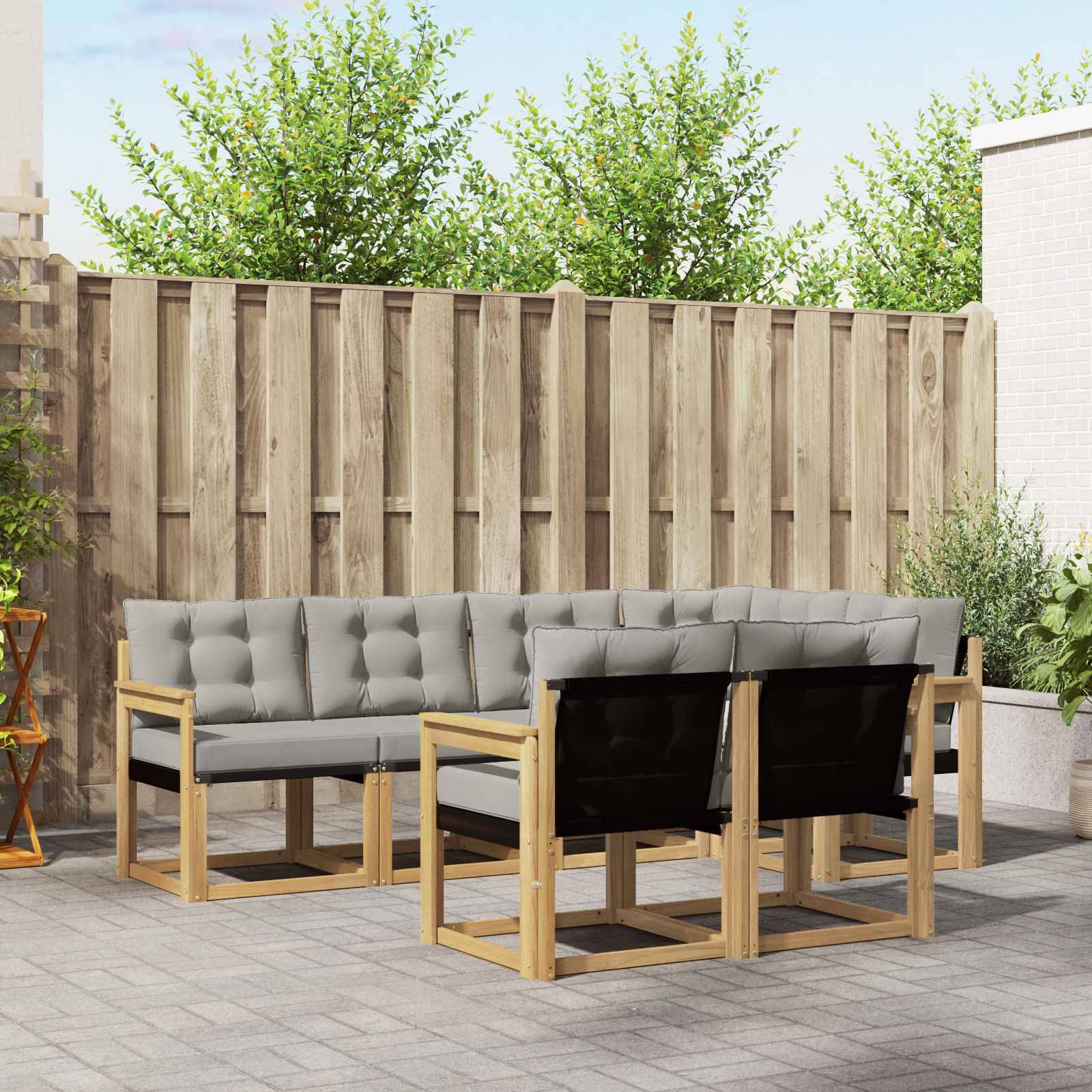 vidaXL Outdoor-Sofagarnitur mit Kissen 7 pcs Weiß und Hellgrau