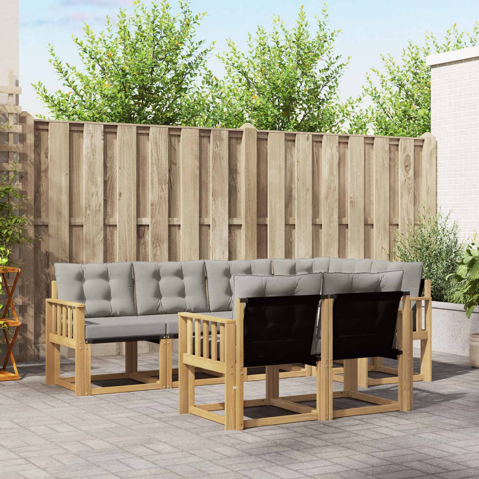 vidaXL Outdoor-Sofagarnitur mit Kissen 7 pcs Weiß und Hellgrau