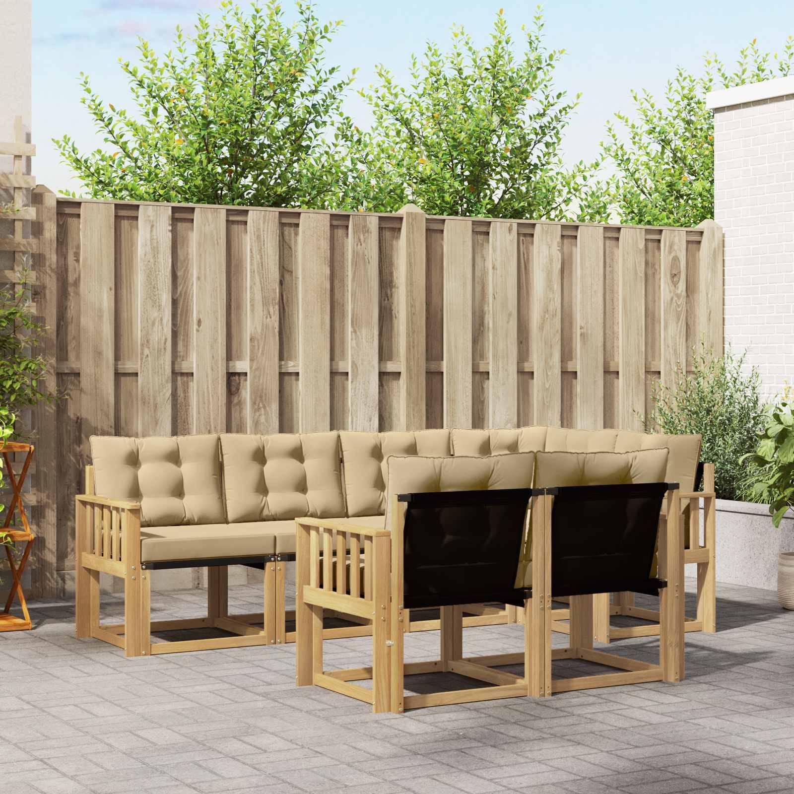 vidaXL Outdoor-Sofagarnitur mit Kissen 7 pcs Weiß und Beige