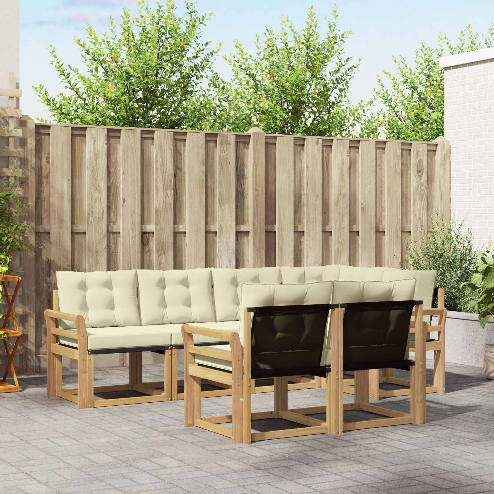 vidaXL Outdoor-Sofagarnitur mit Kissen 7 pcs Weiß und Creme