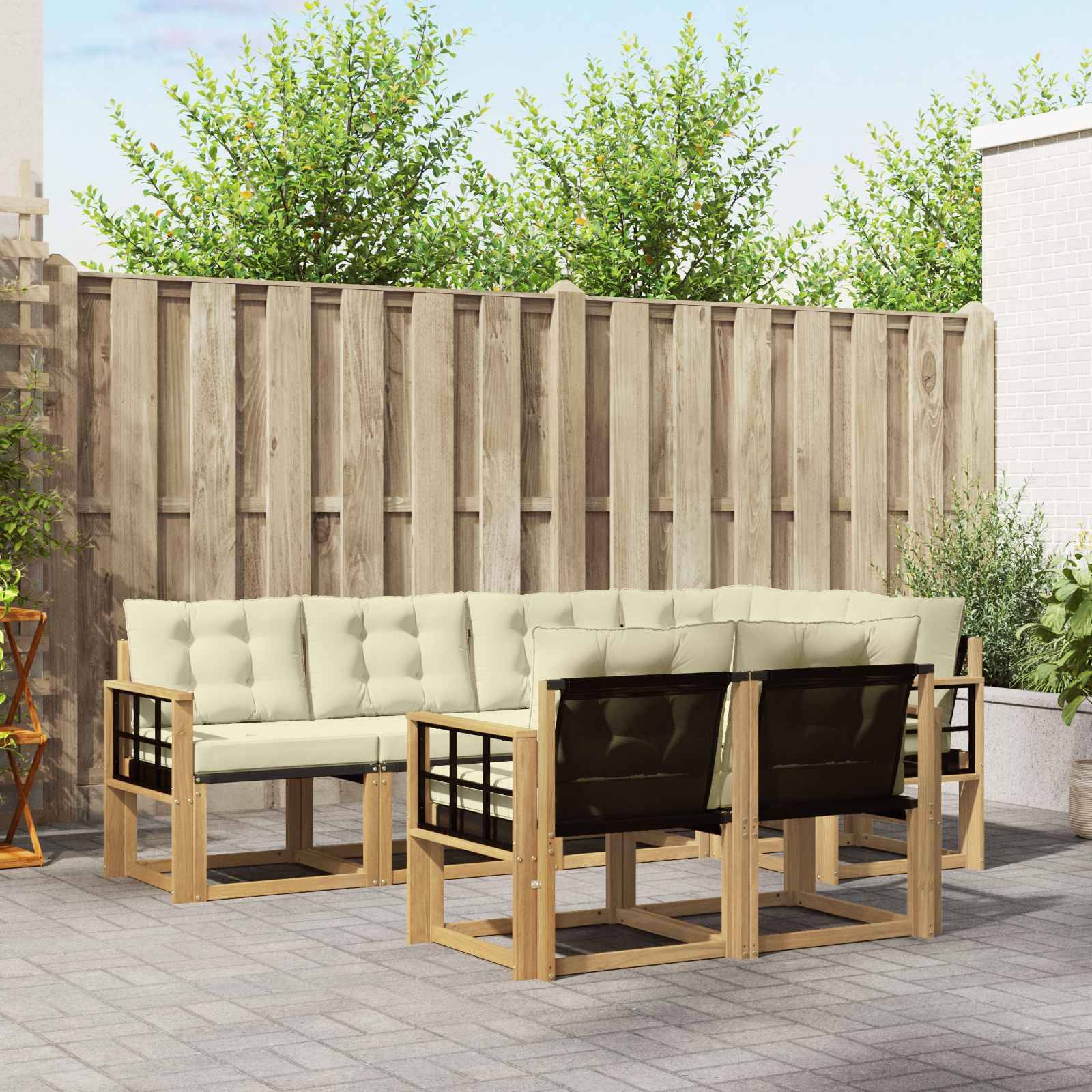 vidaXL Outdoor-Sofagarnitur mit Kissen 7 pcs Weiß und Creme