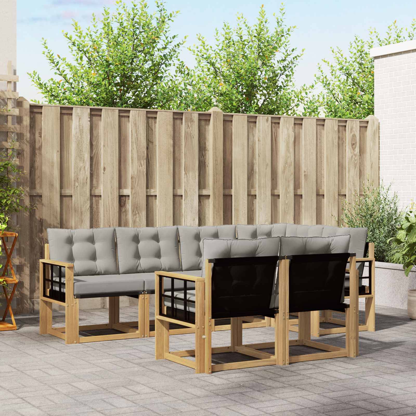 vidaXL Outdoor-Sofagarnitur mit Kissen 7 pcs Weiß und Hellgrau