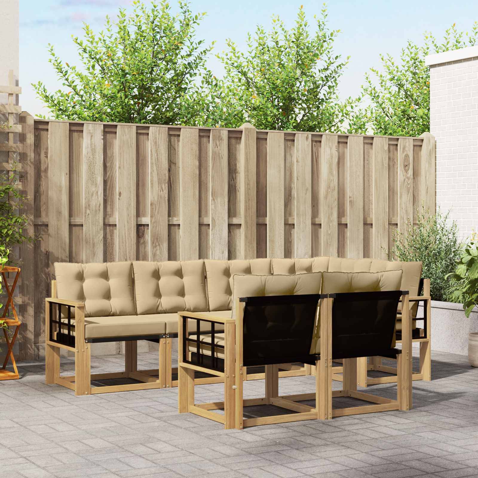 vidaXL Outdoor-Sofagarnitur mit Kissen 7 pcs Weiß und Beige