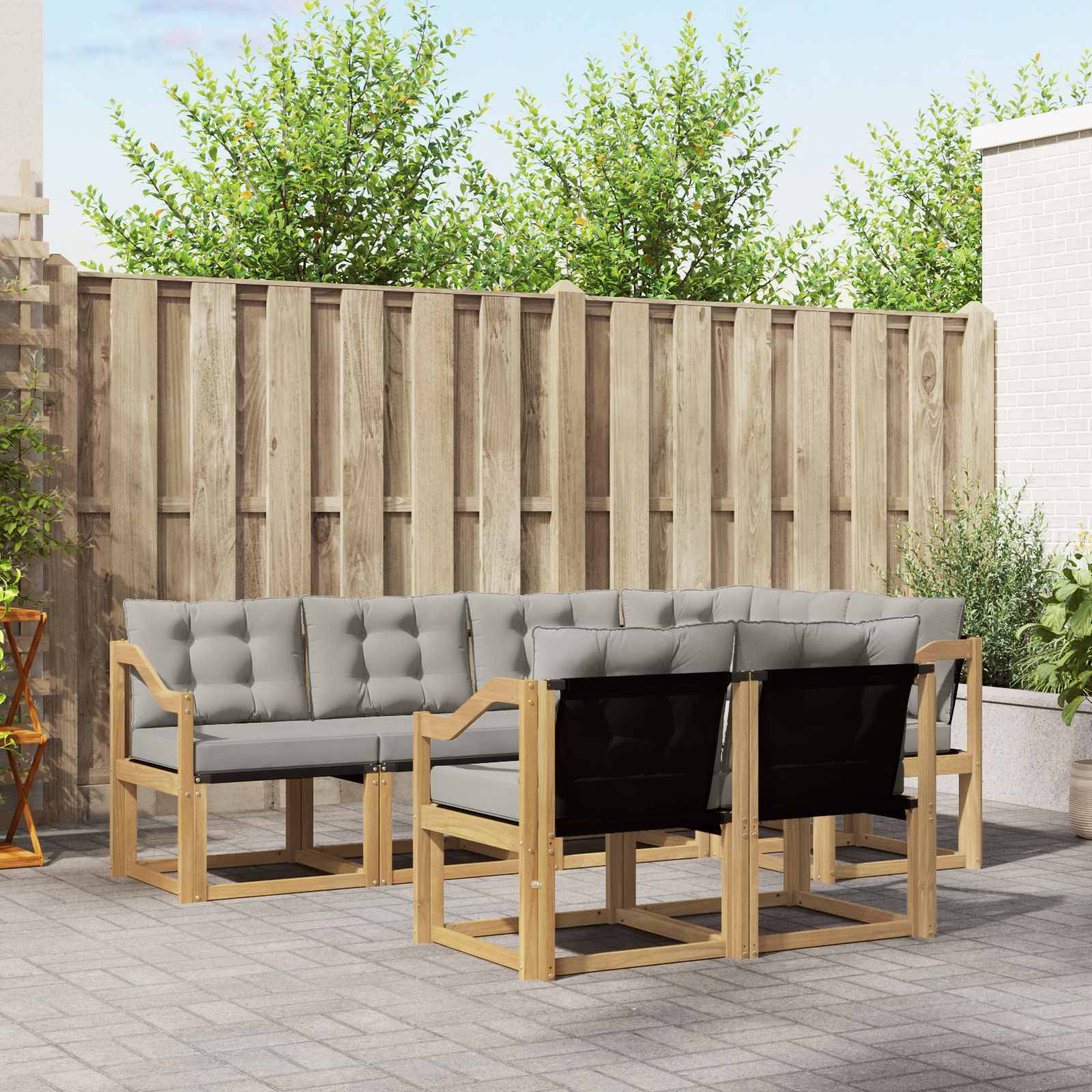 vidaXL Outdoor-Sofagarnitur mit Kissen 7 pcs Weiß und Hellgrau