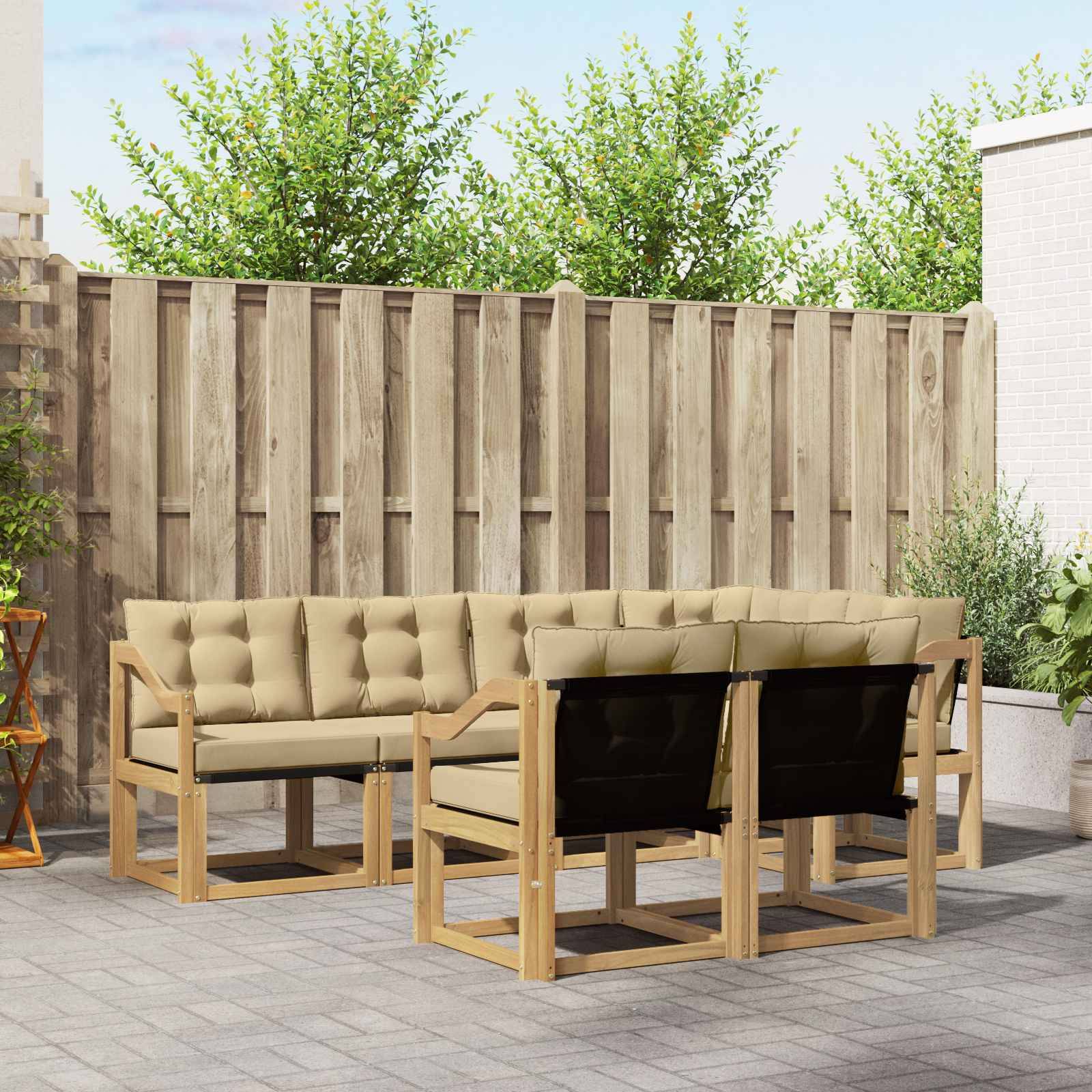 vidaXL Outdoor-Sofagarnitur mit Kissen 7 pcs Weiß und Beige
