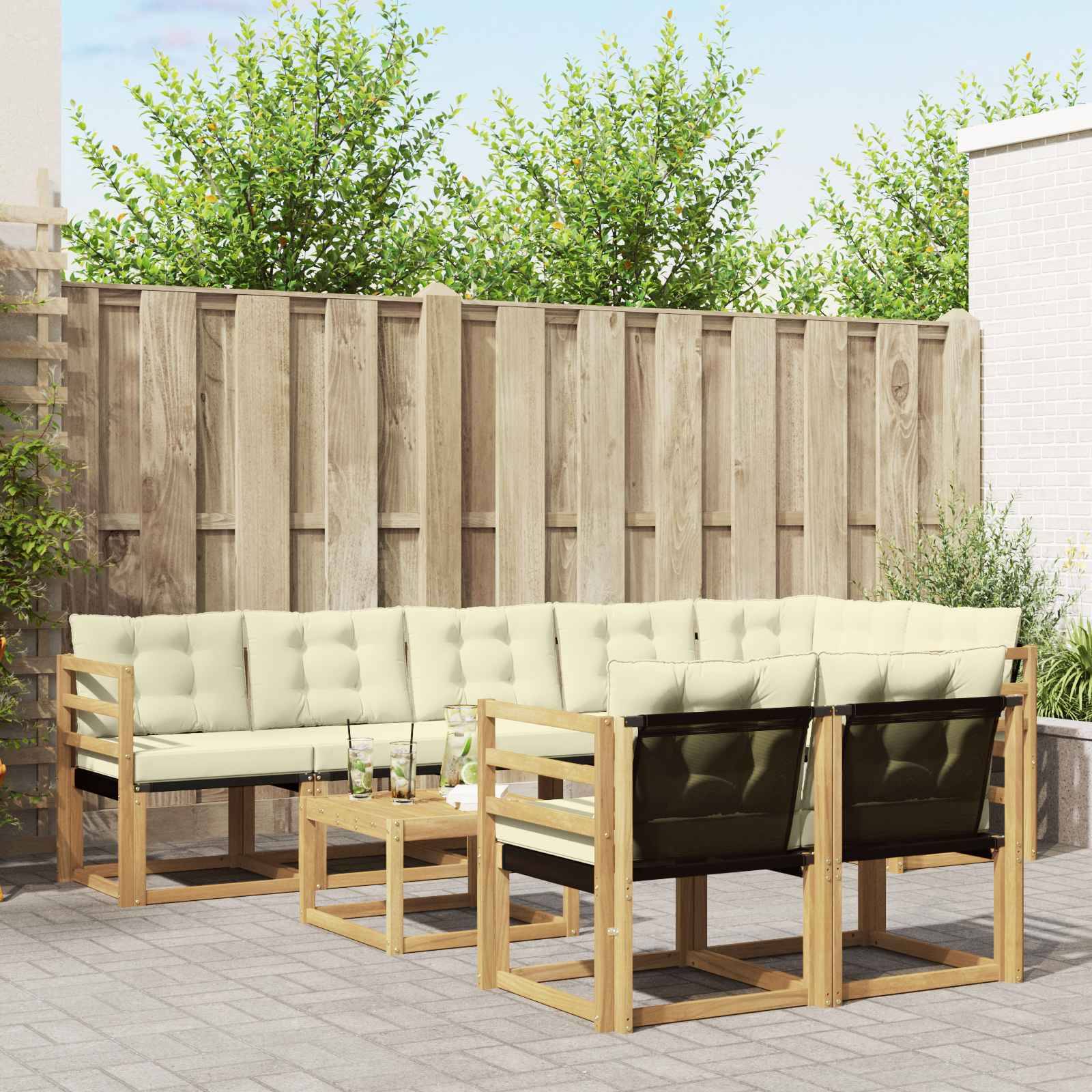 vidaXL Outdoor-Sofagarnitur mit Kissen 9 pcs Weiß und Creme