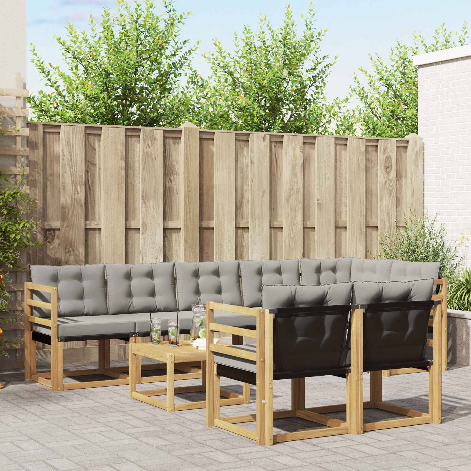 vidaXL Outdoor-Sofagarnitur mit Kissen 9 pcs Weiß und Hellgrau