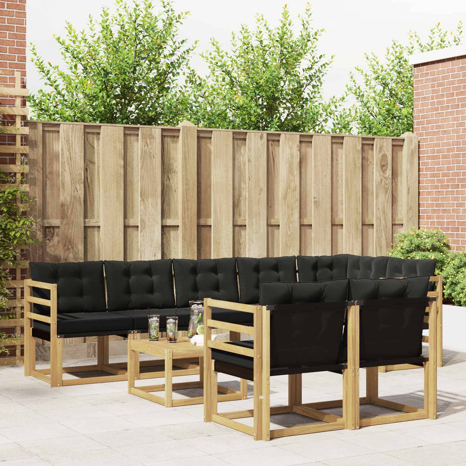 vidaXL Outdoor-Sofagarnitur mit Kissen 9 pcs Weiß und Schwarz