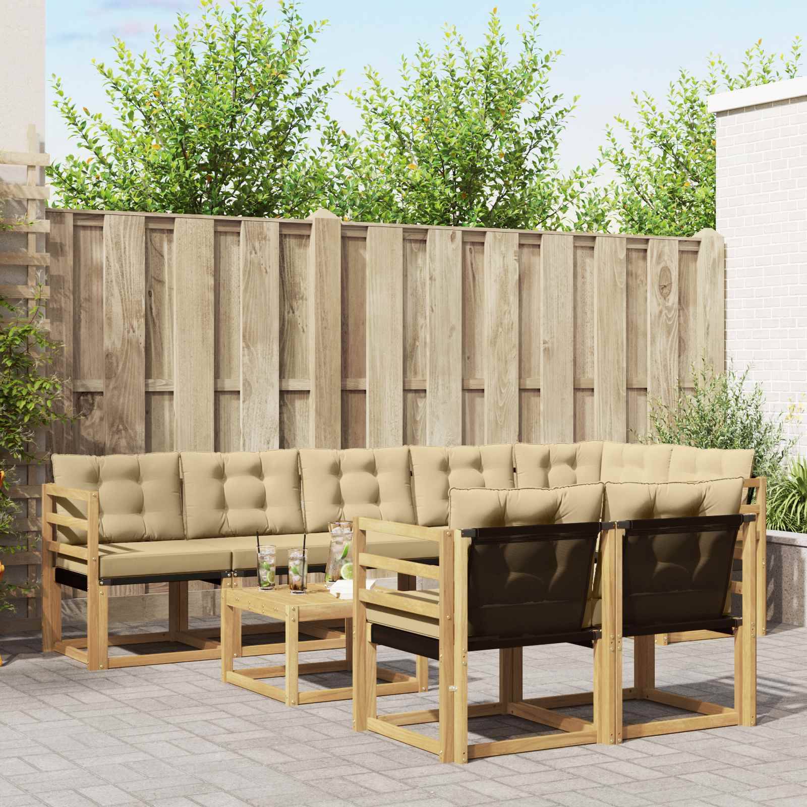 vidaXL Outdoor-Sofagarnitur mit Kissen 9 pcs Weiß und Beige