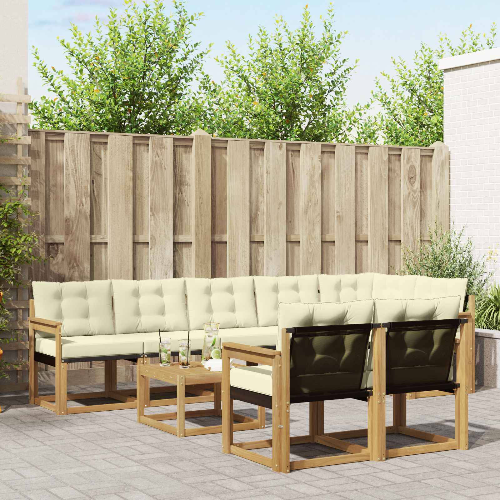 vidaXL Outdoor-Sofagarnitur mit Kissen 9 pcs Weiß und Creme
