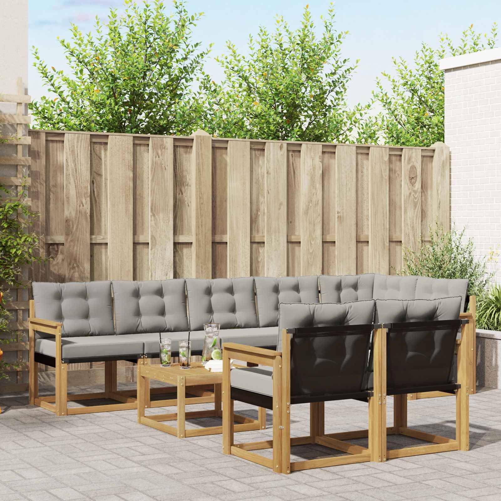 vidaXL Outdoor-Sofagarnitur mit Kissen 9 pcs Weiß und Hellgrau