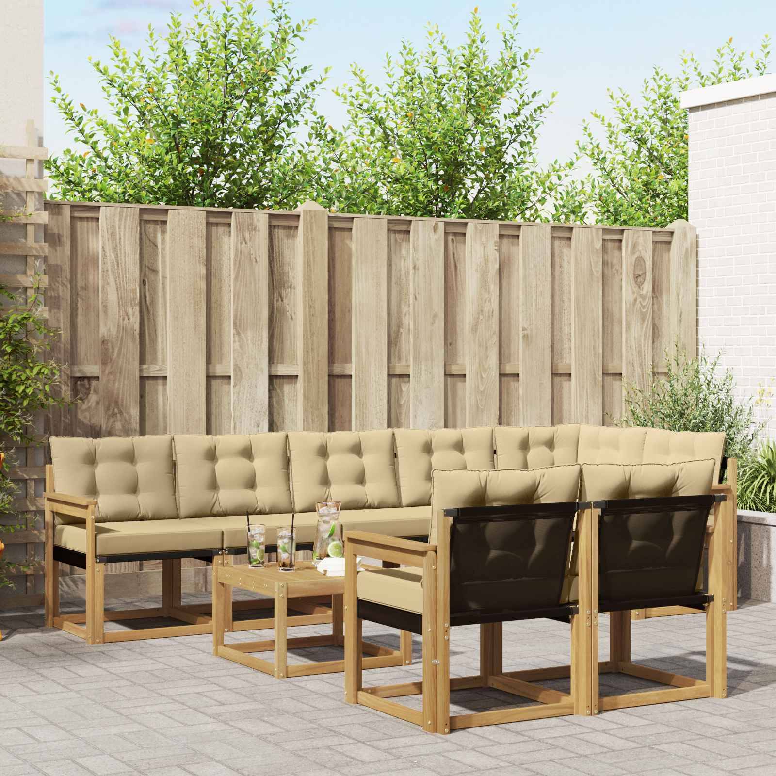 vidaXL Outdoor-Sofagarnitur mit Kissen 9 pcs Weiß und Beige