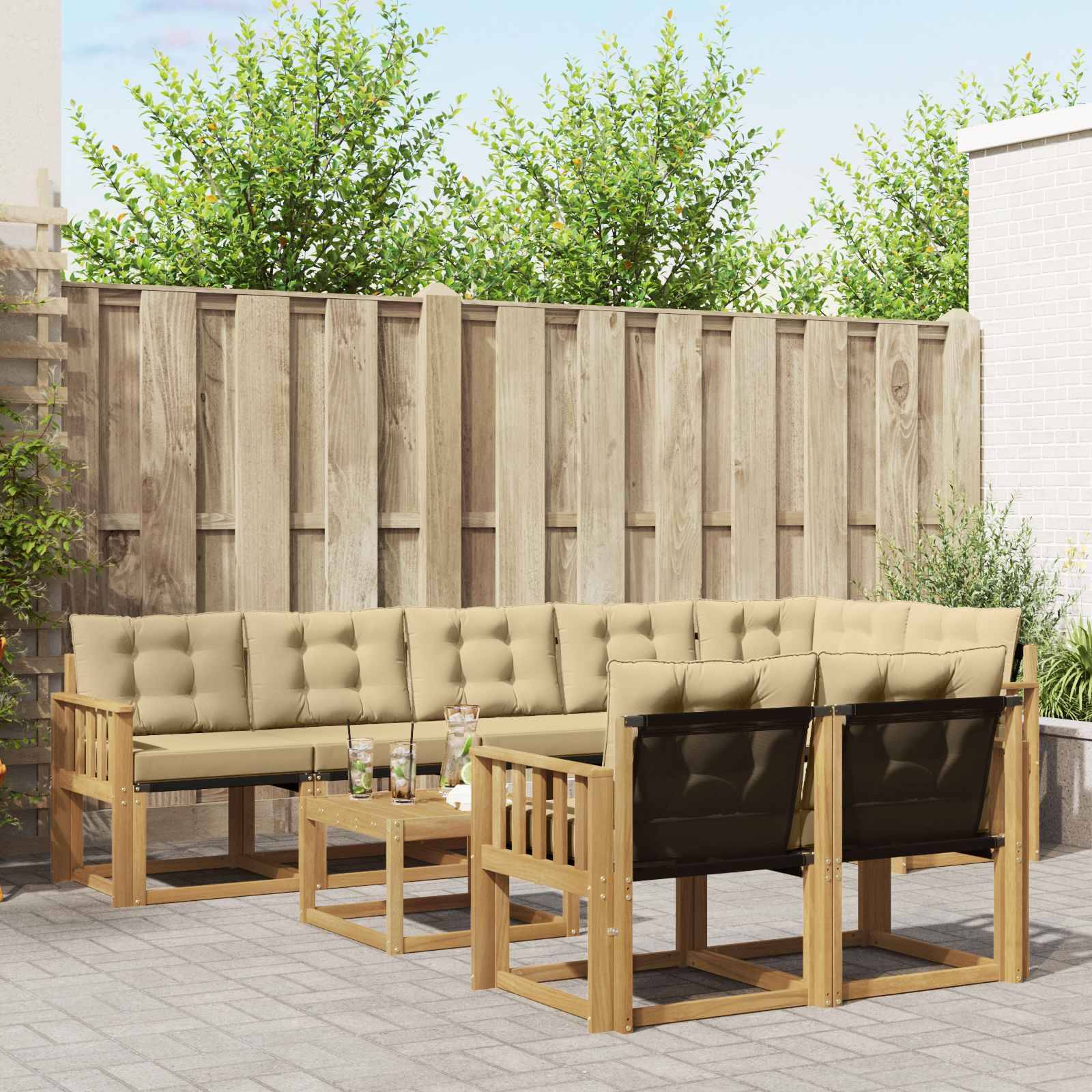vidaXL Outdoor-Sofagarnitur mit Kissen 9 pcs Weiß und Beige