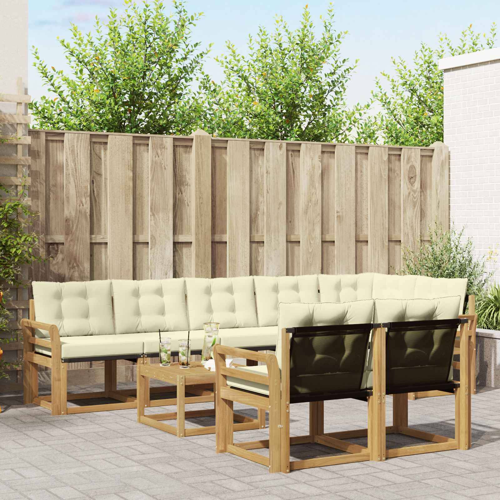vidaXL Outdoor-Sofagarnitur mit Kissen 9 pcs Weiß und Creme