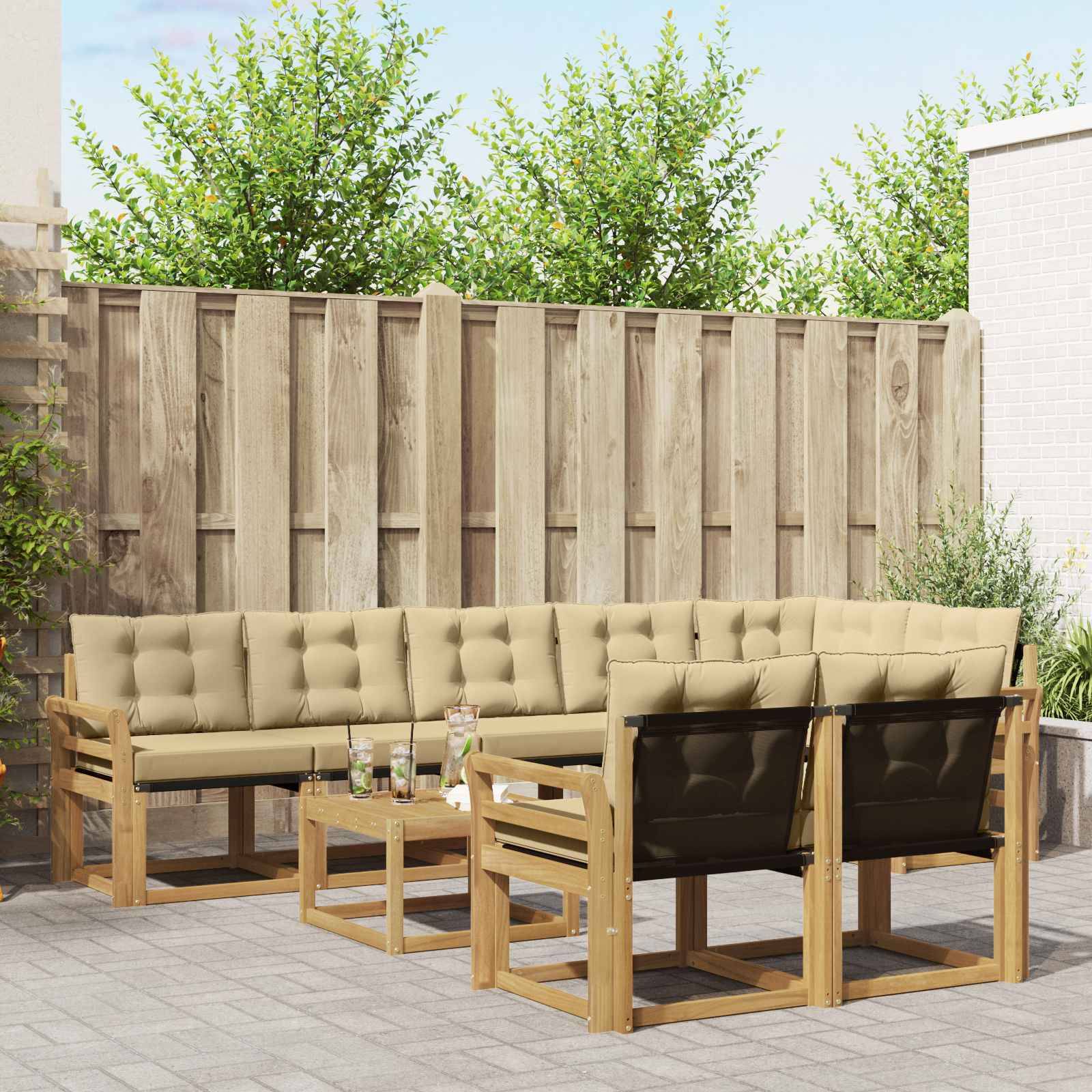 vidaXL Outdoor-Sofagarnitur mit Kissen 9 pcs Weiß und Beige