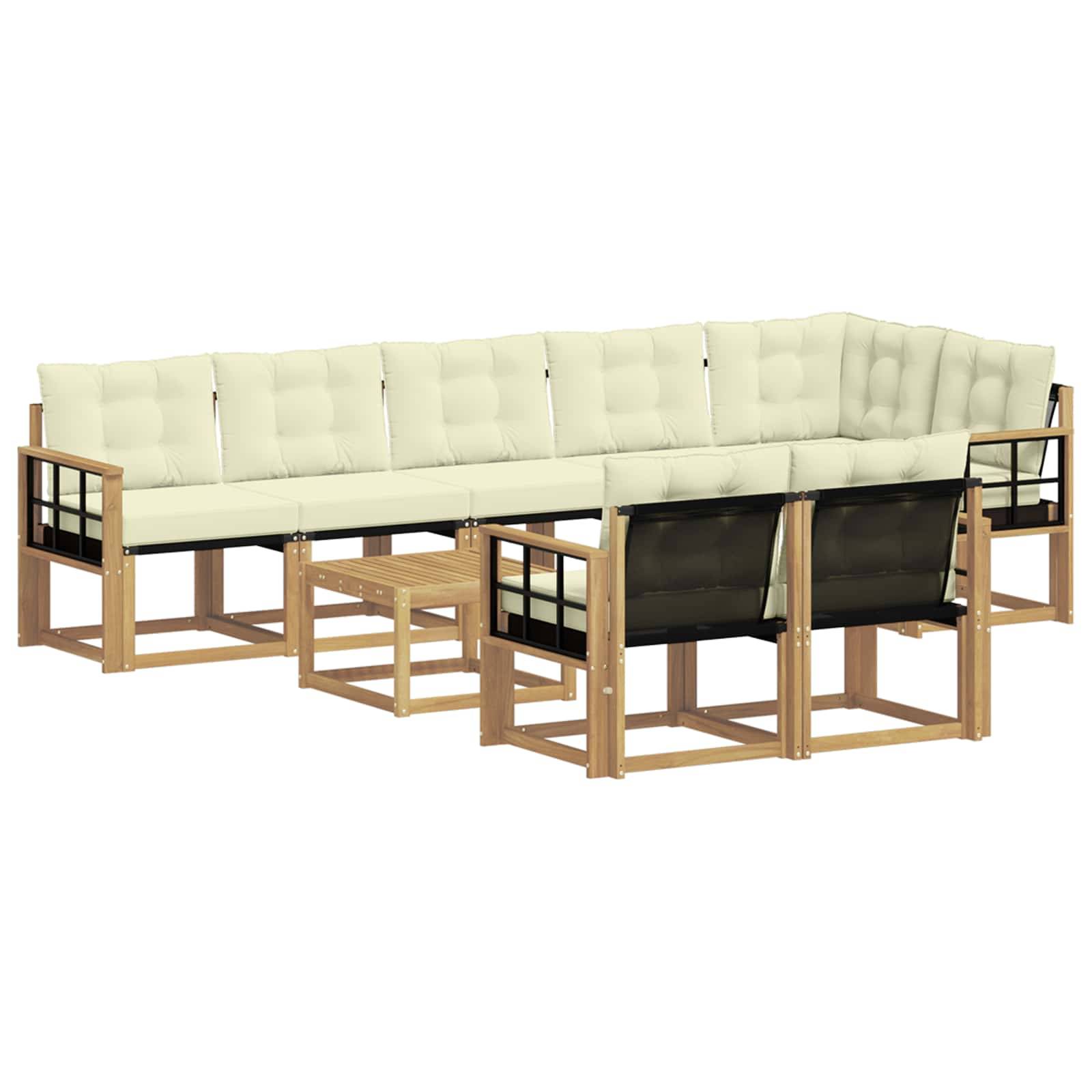 vidaXL Outdoor-Sofagarnitur mit Kissen 9 pcs Weiß und Creme