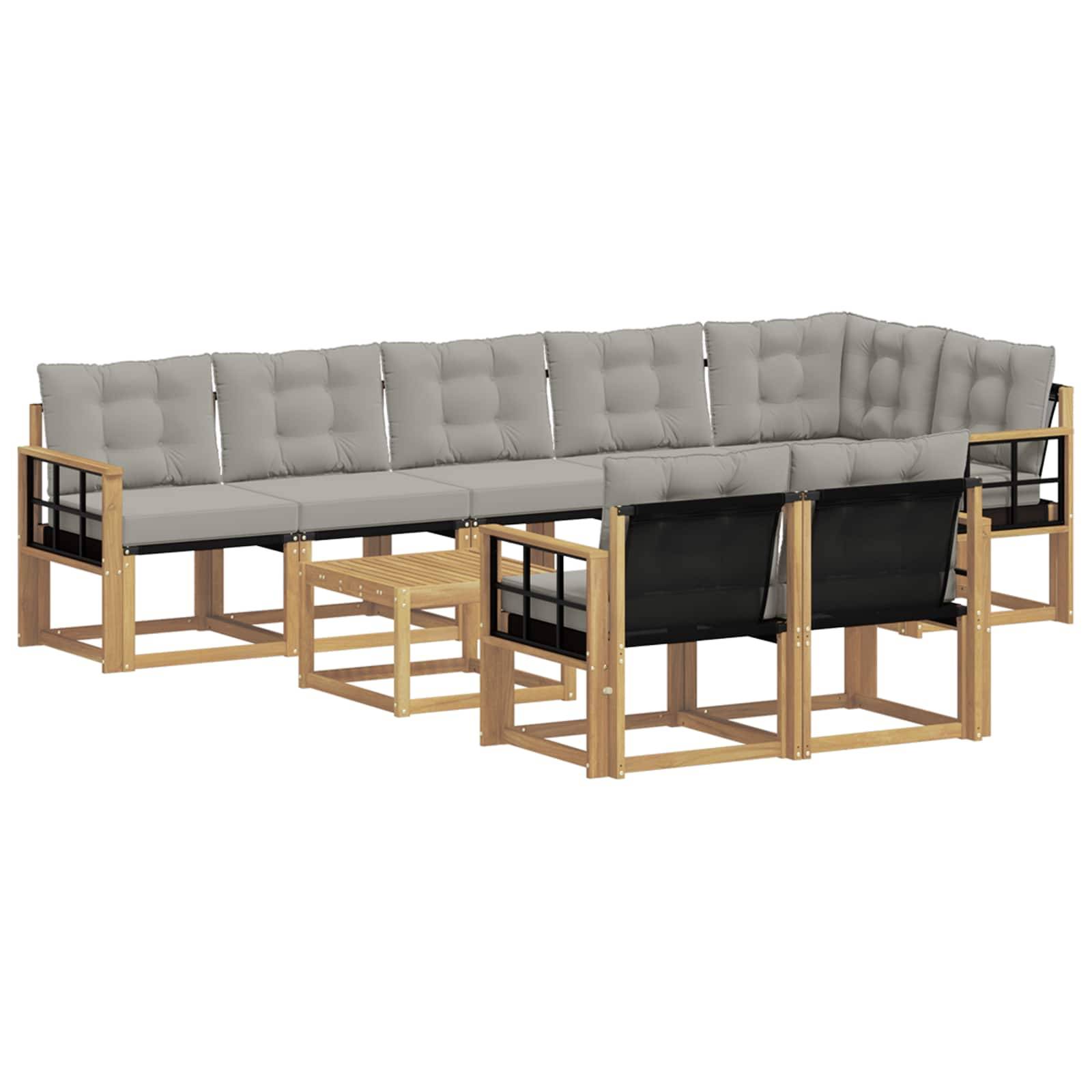 vidaXL Outdoor-Sofagarnitur mit Kissen 9 pcs Weiß und Hellgrau